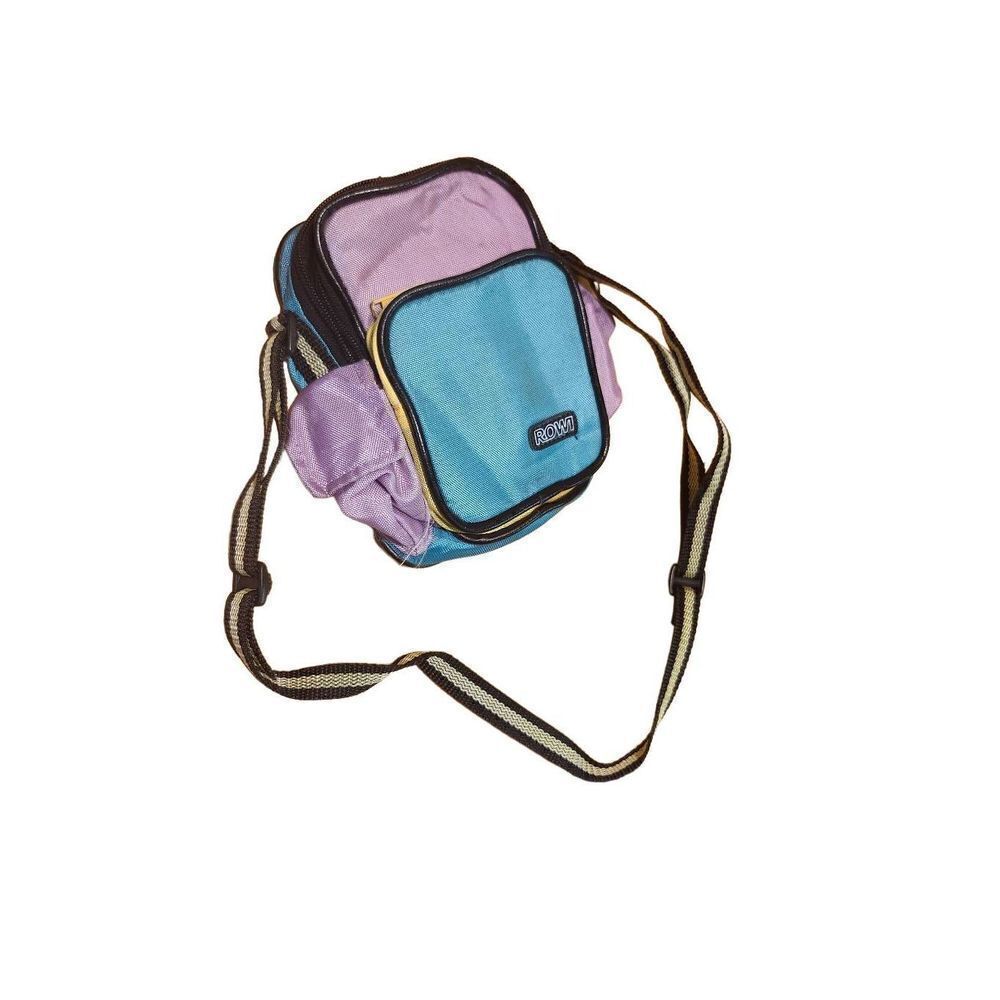 80s Vintage Camera Bag Wallet Purse Belt Bag Pockets Colorwave Neon Colorblock